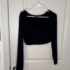 Finesse Black Square Neck Crop Top